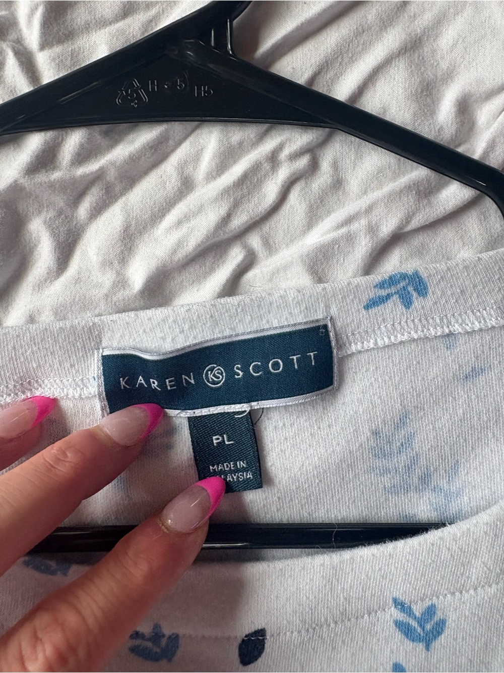 Karen Scott White Top with Light Blue Floral Print - Picture 2 of 5